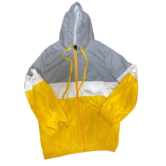 Colorblock Hooded Windbreaker Jacket S Yellow White Gray By Kaii - Picture 1 of 7